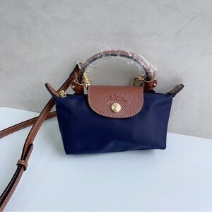 Longchamp Blue and Brown Crossbody Bag